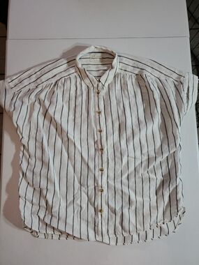 J. Crew Womens XL Irish Linen Short-Sleeve Blouse White With Black Stripes